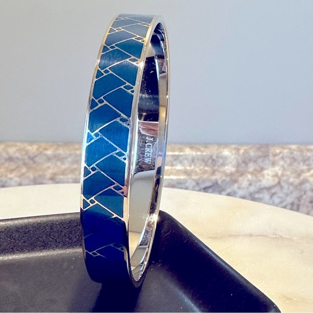 J. Crew - Blue & Gold Enameled Bangle Bracelet with Basketweave pattern